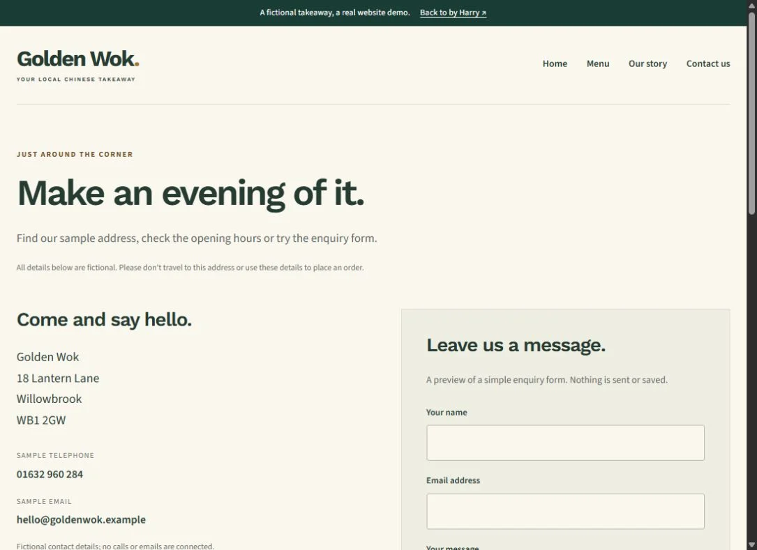 Golden Wok contact page preview