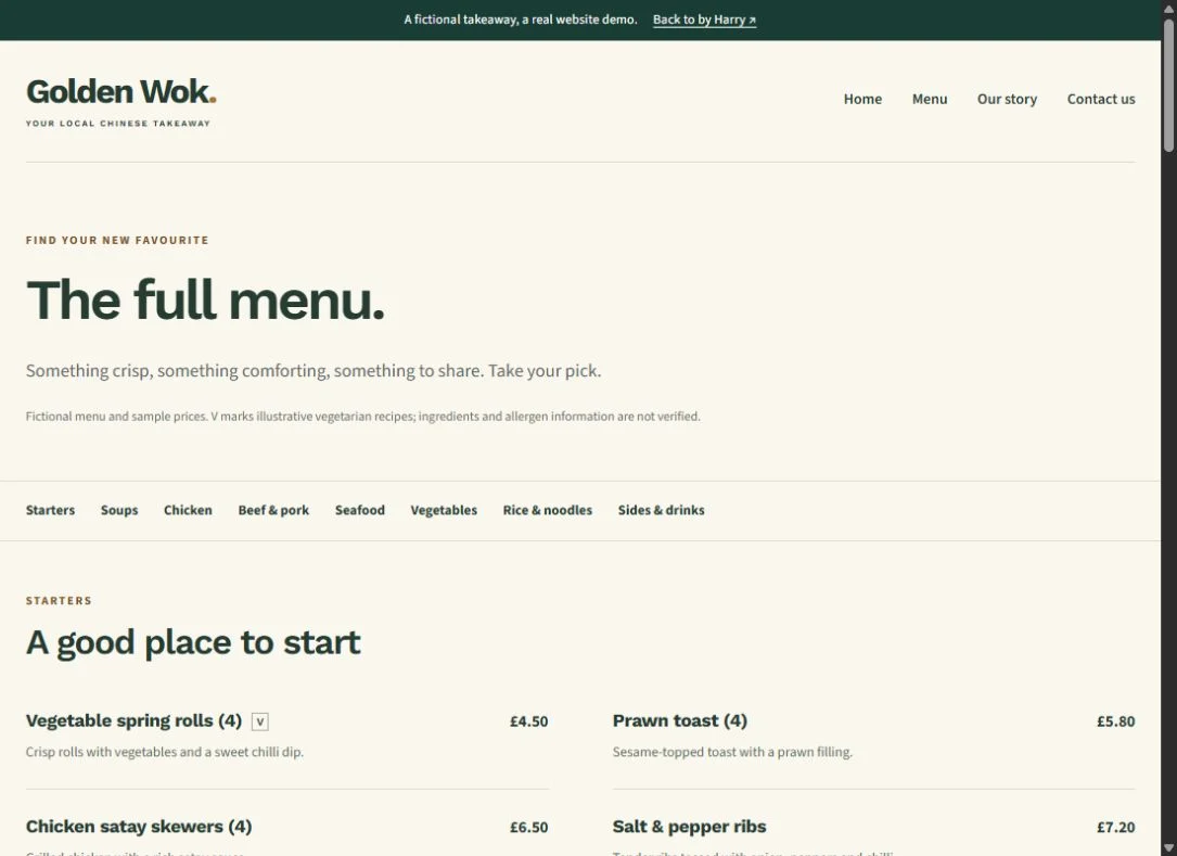 Golden Wok full menu page preview